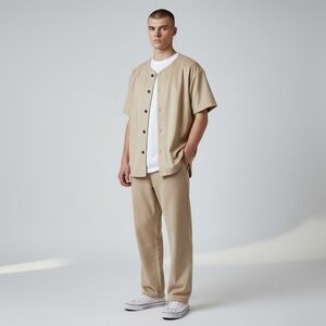 Beige Button-Up Shirt Mens size large baseball shirt EPTM GUC